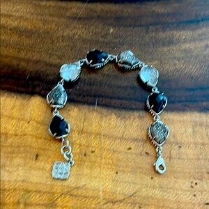 Elegant Silver and Black Stone Bracelet